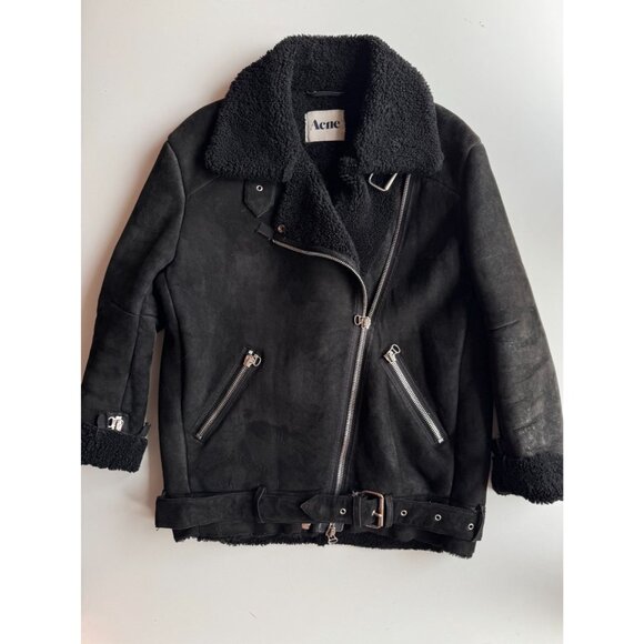ACNE STUDIOS Velocite Black Leather Shearling Motorcycle Moto Jacket, Size 34/XS - Picture 5 of 16